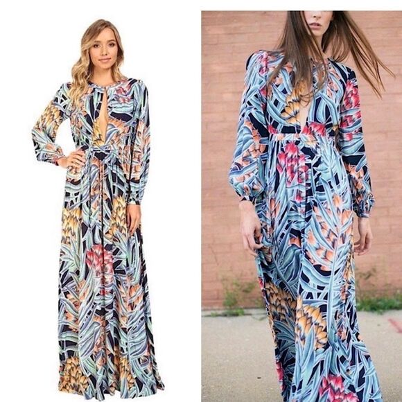 Mara Hoffman Herbarium Tropical Keyhole Maxi Dress in Charcoal Size 8 - Picture 13 of 16